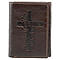 Brown Genuine Leather Tri-Fold Wallet w/Cross