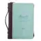 Medium Blessed is She Who Has Believed Light Blue and Brown Faux Leather Fashion Bible Cover - Luke 1:45