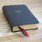 NKJV, Compact Center-Column Reference Bible, Black Genuine Leather, Red Letter, Comfort Print