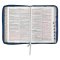 Blue Pearlized Floral Faux Leather Large Print Thinline K J V Bible with Zippered Closure and Thumb Index