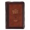 KJV Bible Compact Faux Leather, Burgundy/Saddle Tan w/zipper