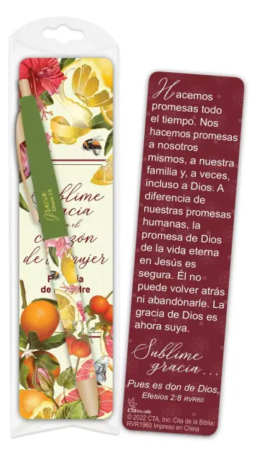 Spanish-Gift Set-Amazing Grace For A Women's Heart Pen & Bookmark (Ephesians 2:8)(Pack Of 6)