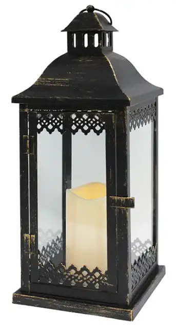 Metal & Glass Grave Lantern with LED Candle