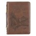 Large Men's  On Wings Like Eagles Mountain , Brown Faux Leather,Classic Bible Cover - Isaiah 40:31