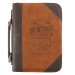 Medium Be Strong and Courageous  Saddle Tan/Brown Faux Leather Classic Bible Cover -Joshua 1:9