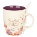 Be Still & Know Purple Floral Ceramic Coffee Mug with Spoon - Psalm 46:10