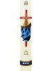 30" x 3" Paschal Candle with Blue Fish with Red & Gold Cross Wax Relief