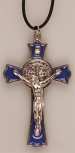 3 Inch Blue Enamel St Benedict Metal Crucifix