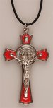 3" Metal Red Enamel Benedict Crucifix