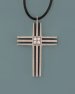 Grooved Cross & CZ Pendant on Leather Cord