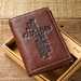 Brown Genuine Leather Tri-Fold Wallet w/Cross