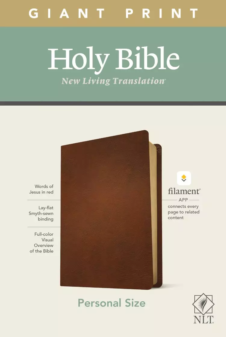 NLT Personal Size Giant Print Bible, Filament-Enabled Edition (Genuine Leather, Brown, Red Letter)