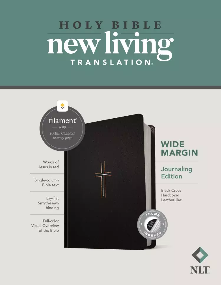 NLT Wide Margin Bible, Filament-Enabled Edition (Hardcover LeatherLike, Black Cross, Indexed, Red Letter)