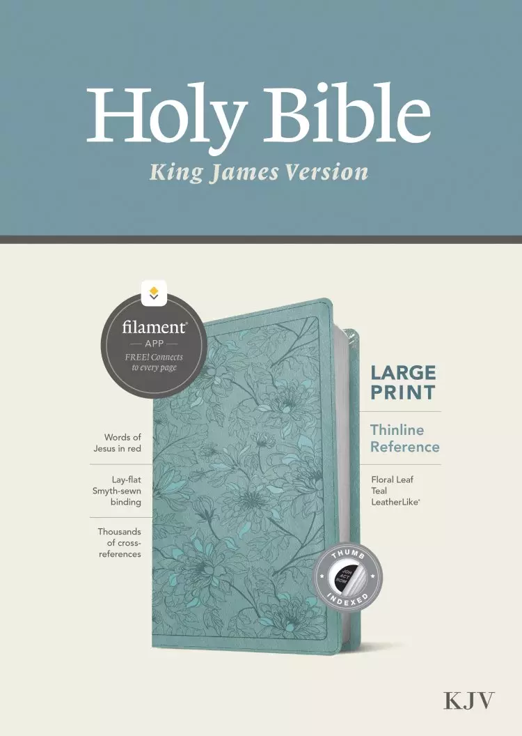 KJV Large Print Thinline Reference Bible, Filament-Enabled Edition (LeatherLike, Floral Leaf Teal, Indexed, Red Letter)