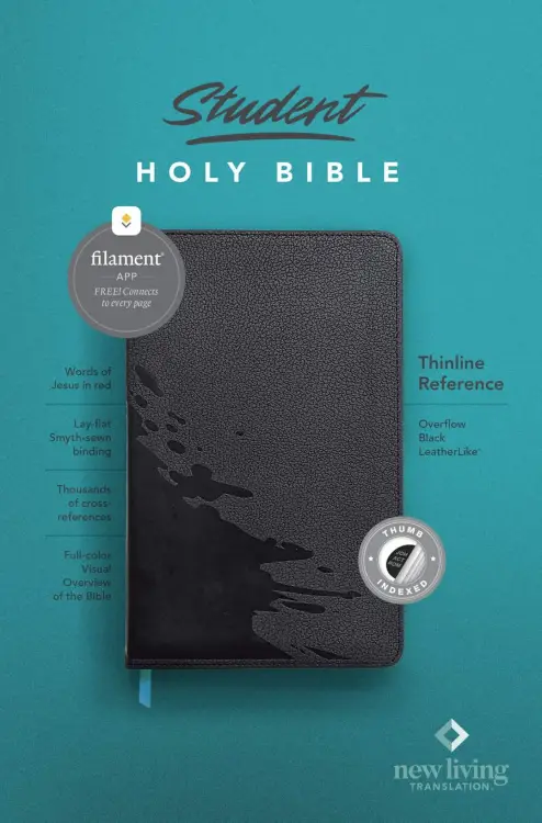 NLT Student Bible, Thinline Reference, Filament-Enabled Edition (LeatherLike, Overflow Black, Indexed, Red Letter)