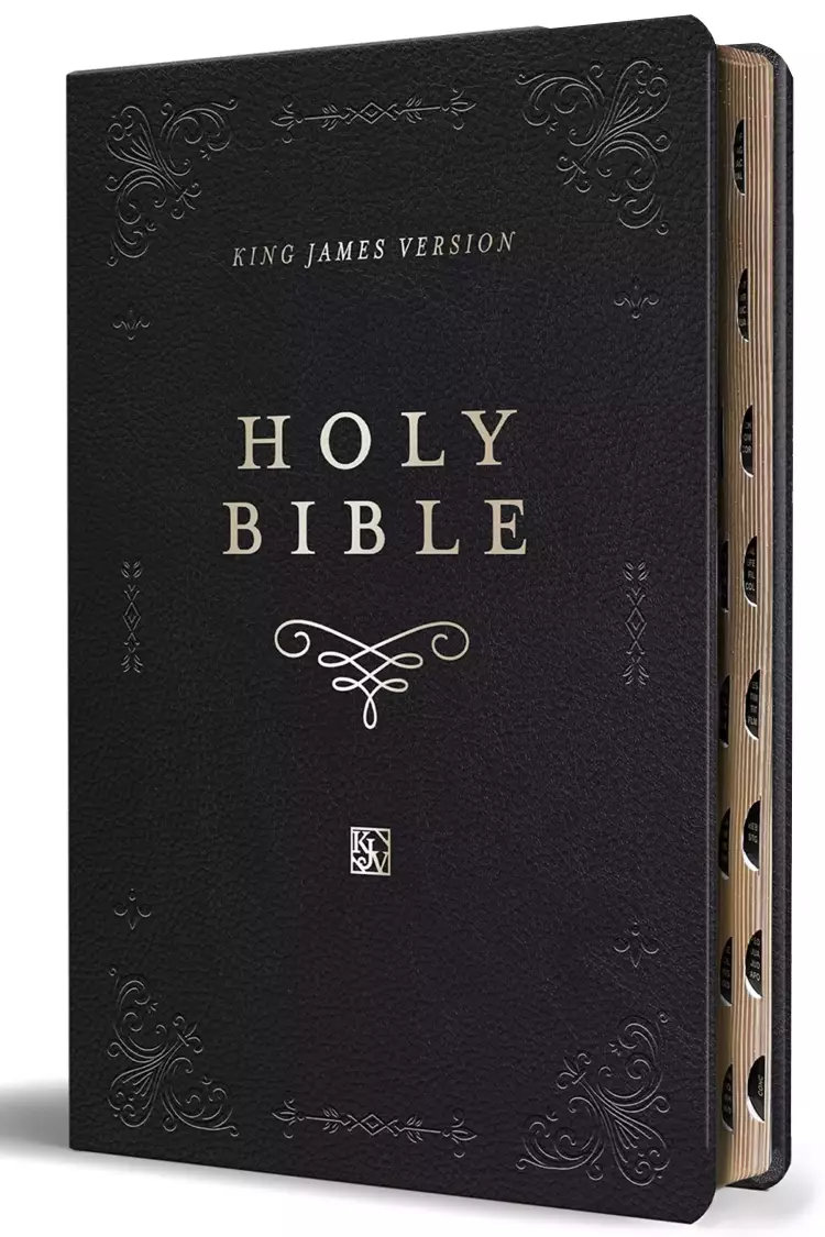 KJV Holy Bible, Giant Print Thinline Large Format, Black Premium Imitation Leath Er with Ribbon Marker, Red Letter, and Thumb Index