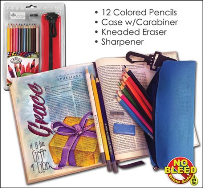 Coloured Pencil Set 12 pencils w Sharpener Eraser & Case