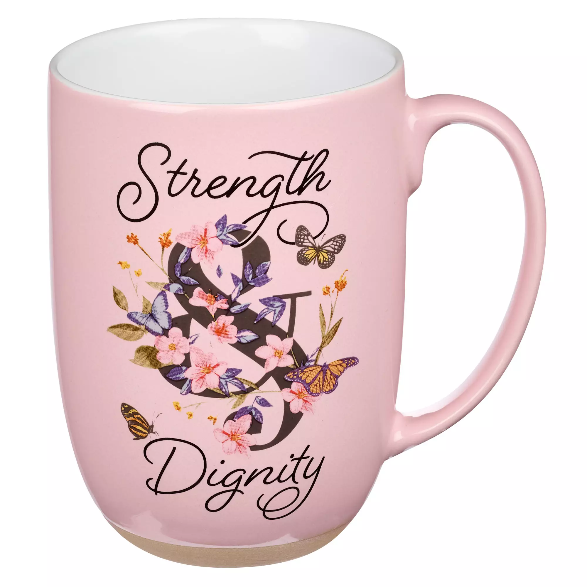 Mug White/{Pink Butterflies Strength & Dignity. Prov 31:25