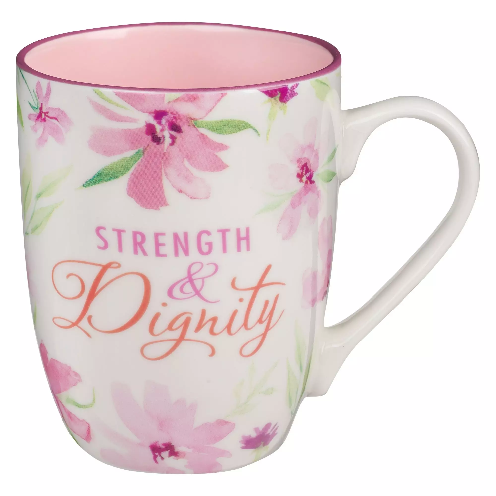 Mug Pink Floral Strength & Dignity Prov. 31:25