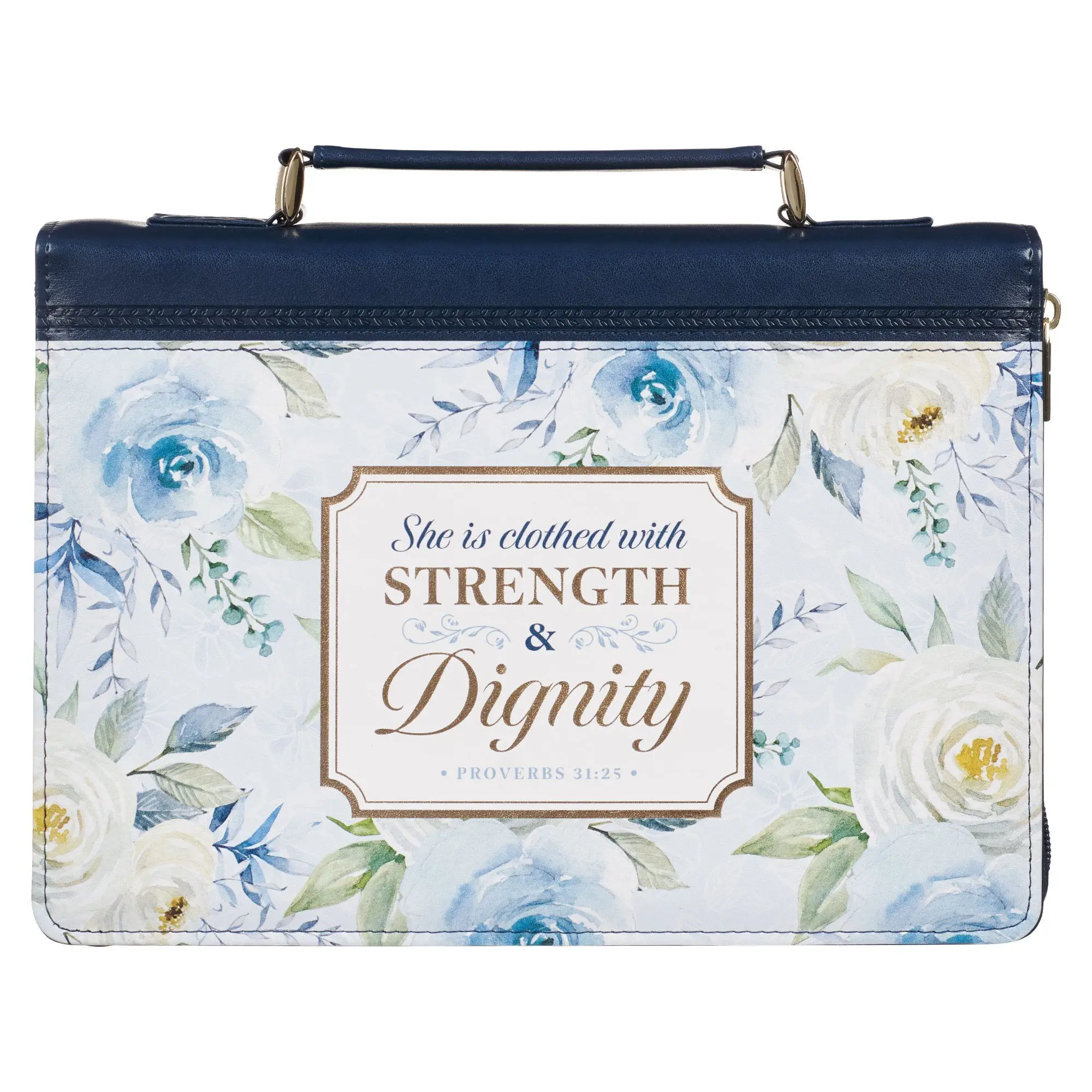 XL Bible Cover Fashion Navy Strength & Dignity Prov. 31:25