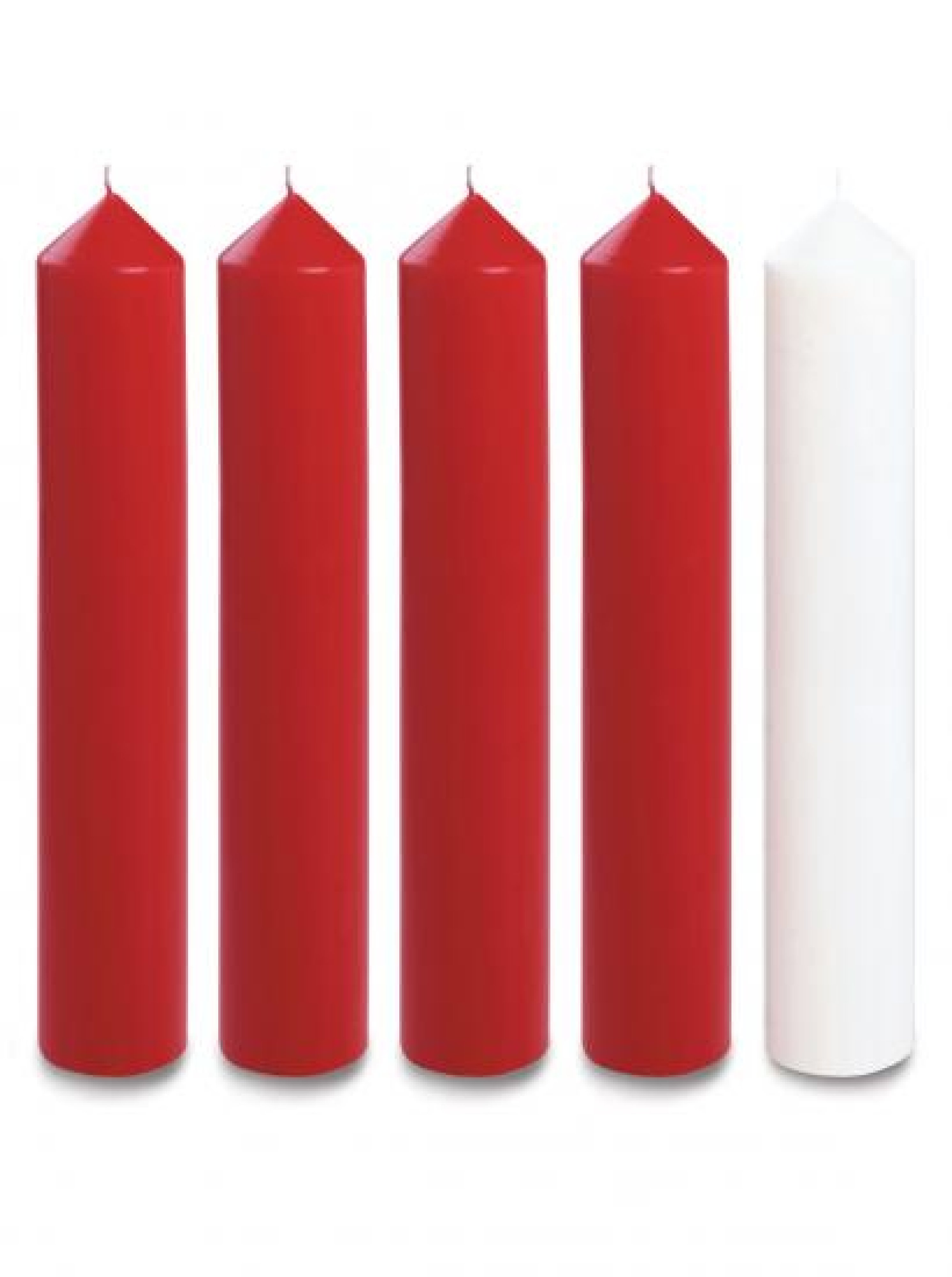 Red & White Advent Candle Set 15 x 2 - 4 red & 1 white Over Dippe