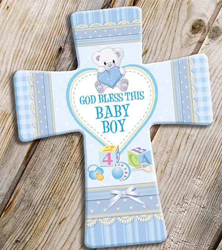 Baby Boy Blessing Porcelain Message Cross