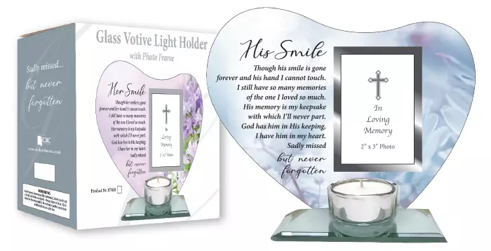 His Smile Glass Votive Light Holder with Photo Plaque