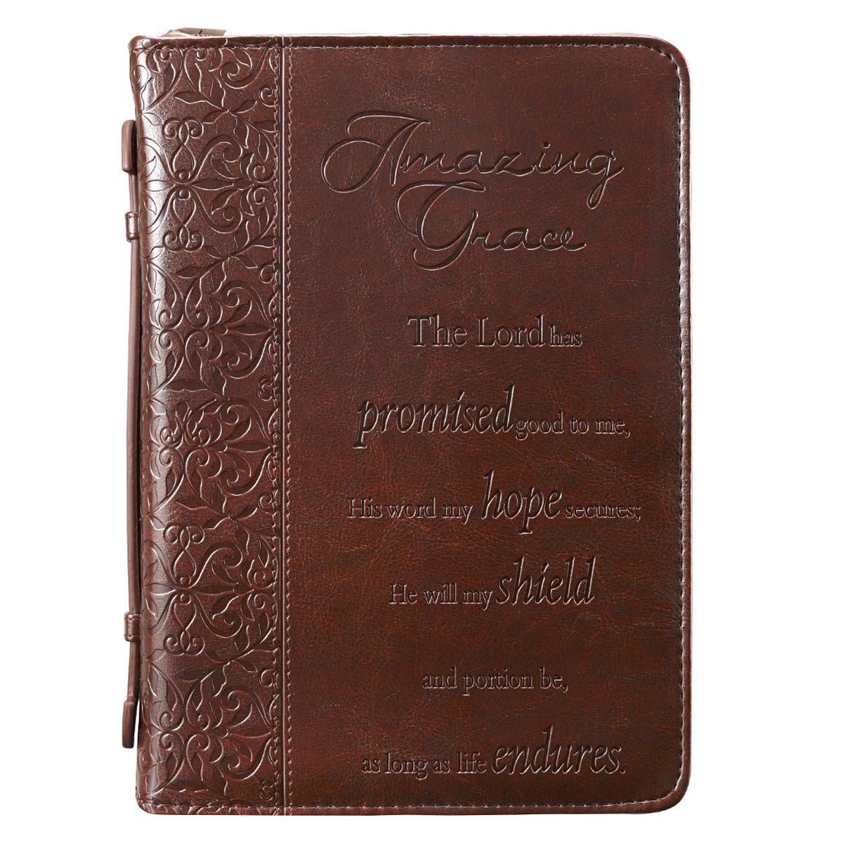 "Amazing Grace" (Brown) LuxLeather Bible Cover Medium Free Delivery