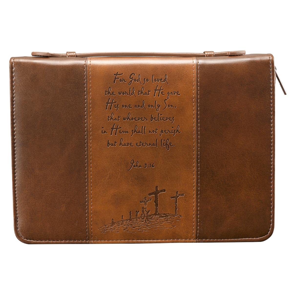 Large John 3 16 Brown Tan Two-tone Lux Leather Bible Cover