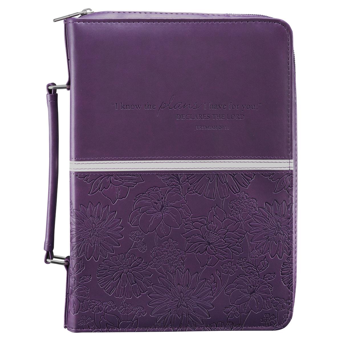 Medium Jer 29 11 Purple Floral Lux Leather Bible Cover - Jeremiah 29 1