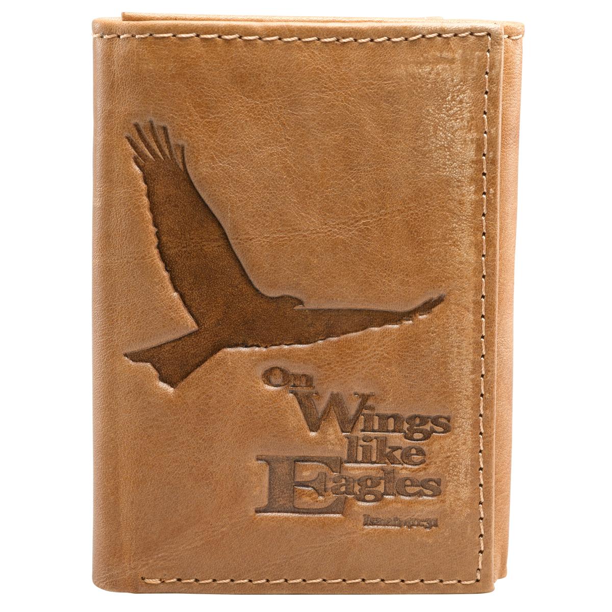 Saddle Tan Genuine Leather Tri-Fold Wallet - Isaiah 40 31