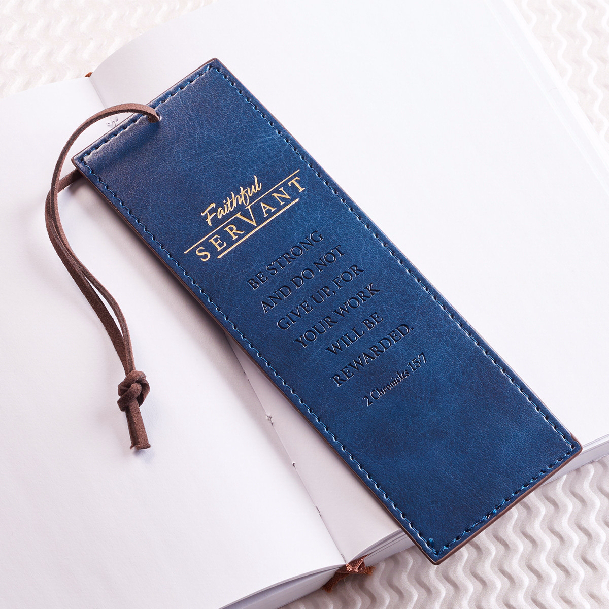 Bookmark-Pagemarker-Faithful Servant-Lux Leather-Navy Blue