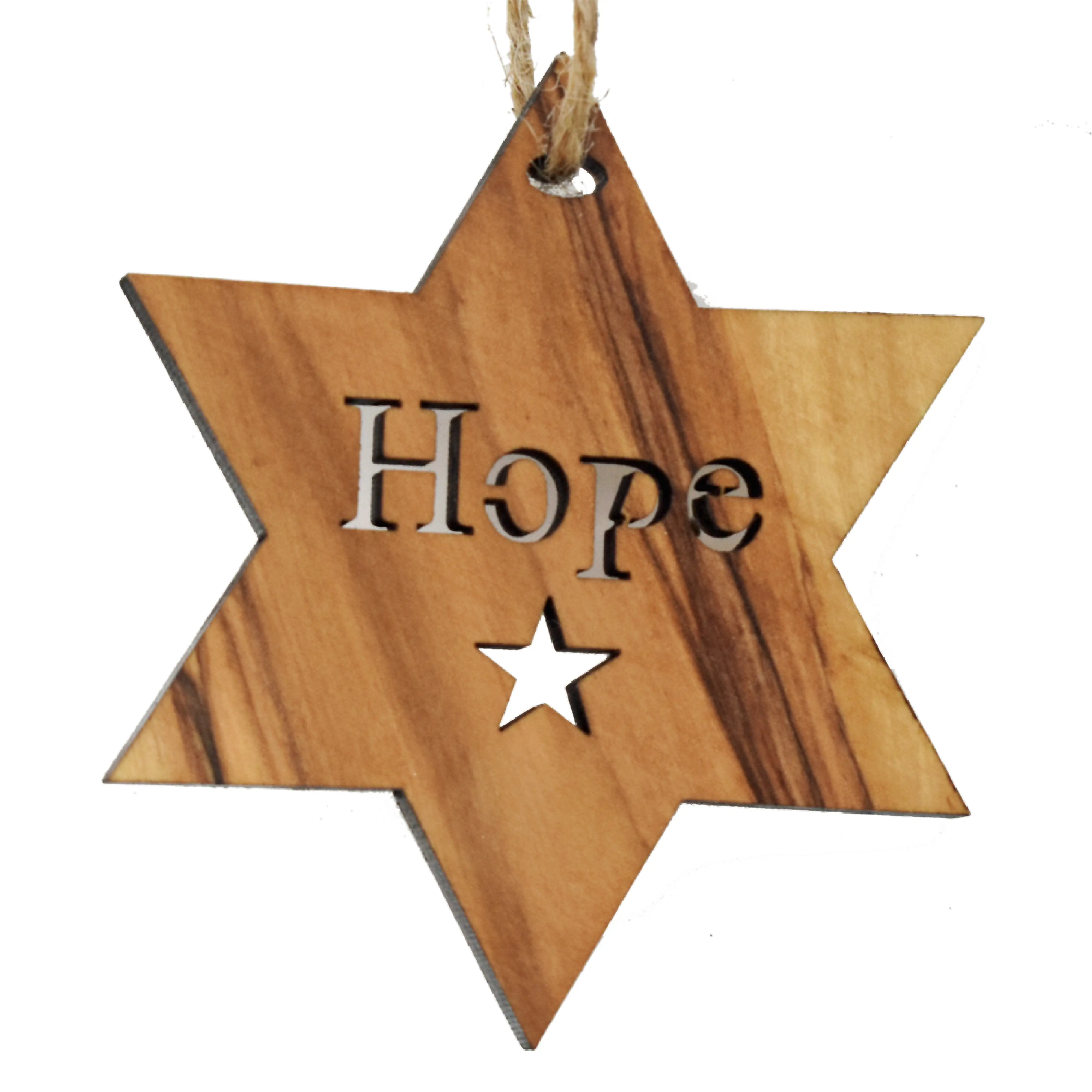 Olive Wood Star Decoration - Hope