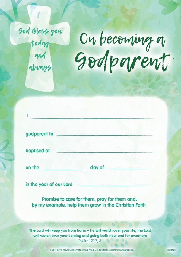 Certificate On Becoming A Godparent Pack of 10 Free Delivery when