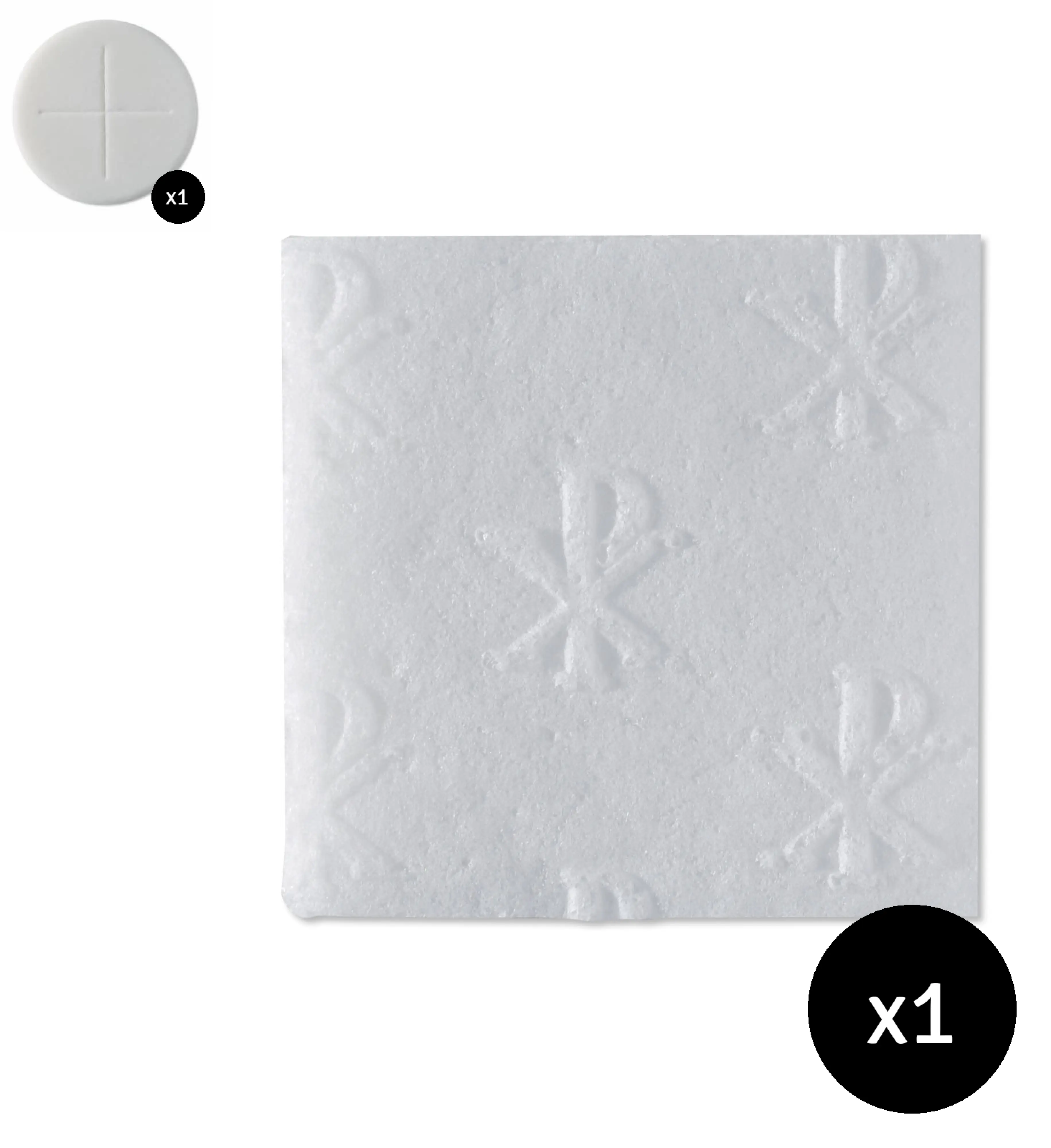 Pack of 50 - 2.75" Priests Altar Bread - White Cross & Pack of 50 Gluten Free 1" x 1" Peoples Square Wafers