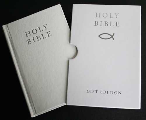 KJV Gift Bible White Imitation Leather Pocket Size Slip Cased Sil