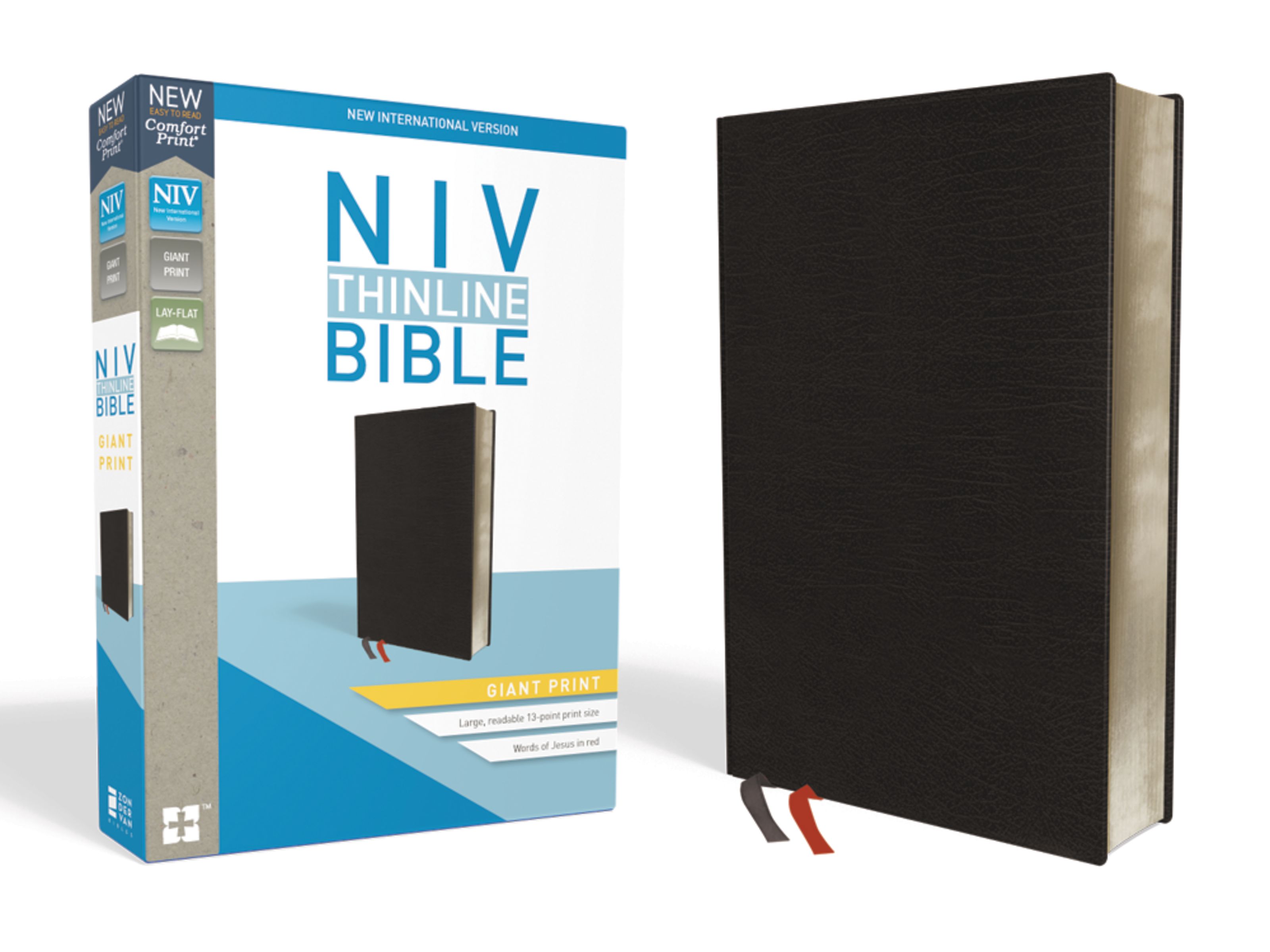 NIV Thinline Bible Giant Print Bonded Leather Black Red Letter Ed