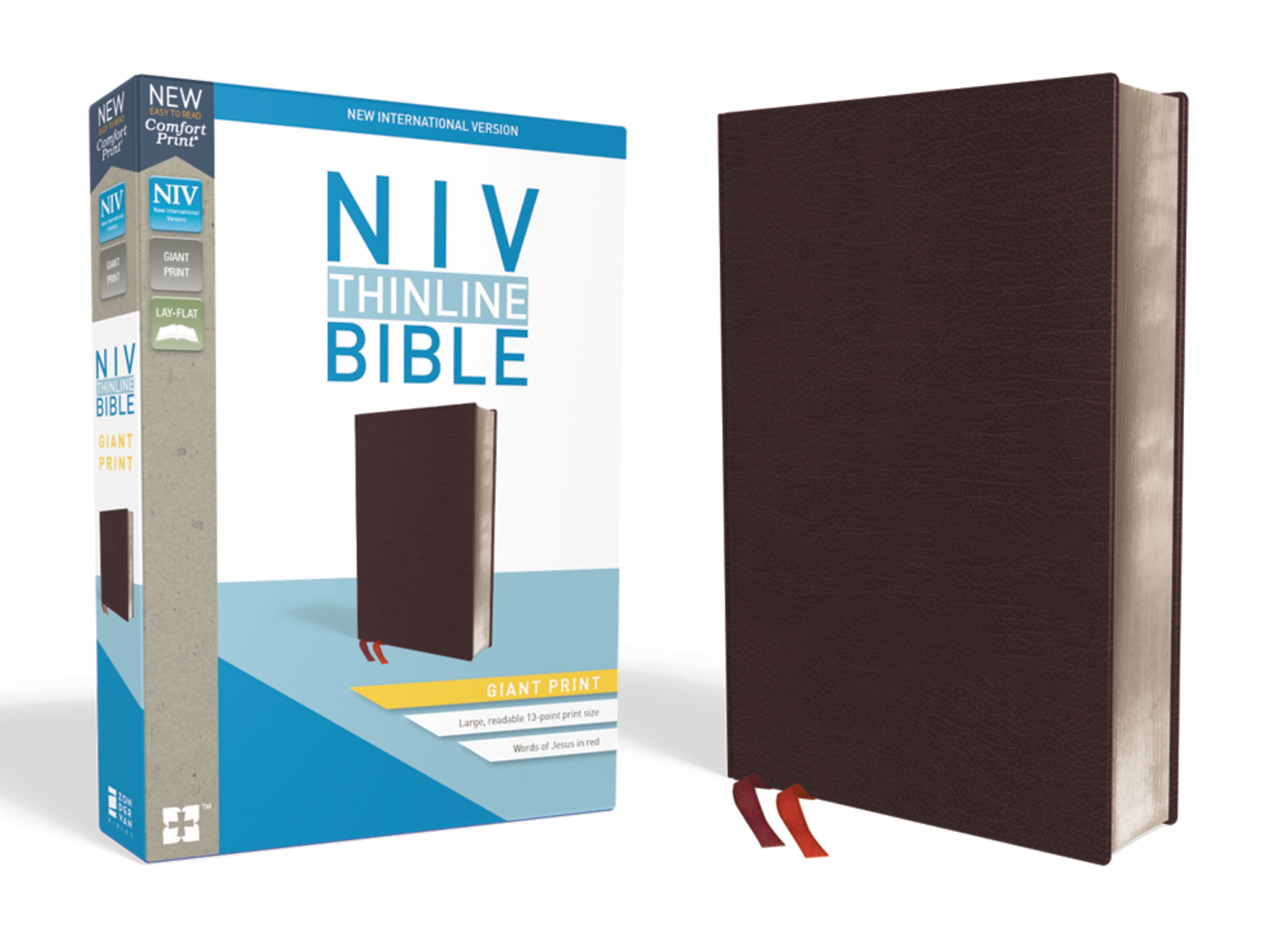 NIV Thinline Bible Giant Print Bonded Leather Burgundy Red Letter