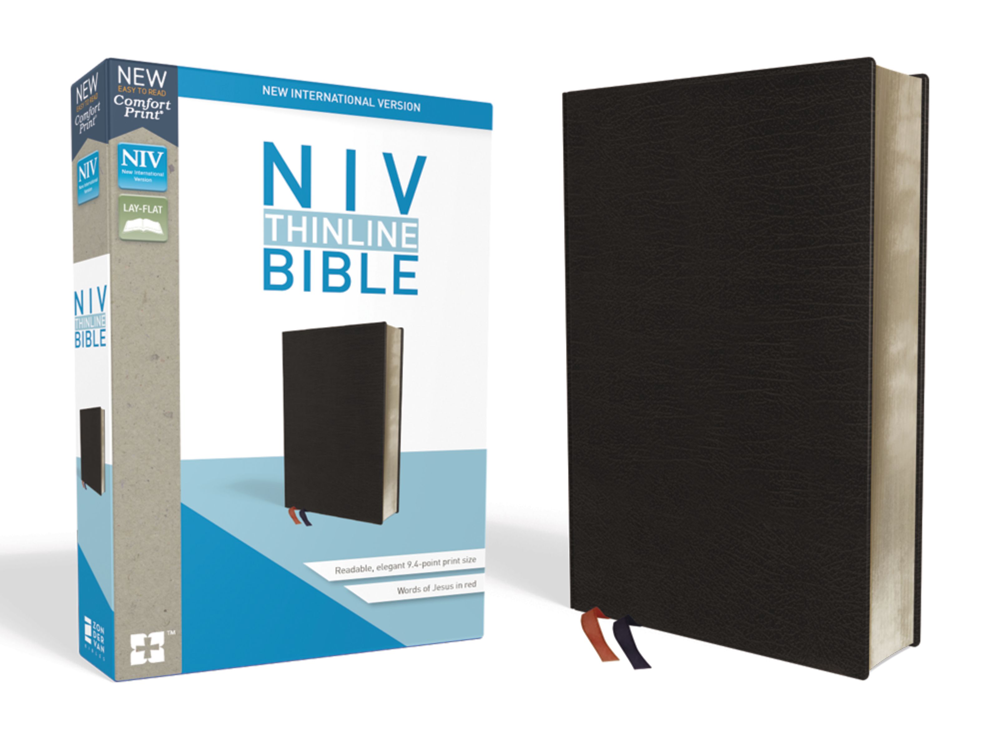 NIV Thinline Bible Black Bonded Leather Red Letter Presentation P