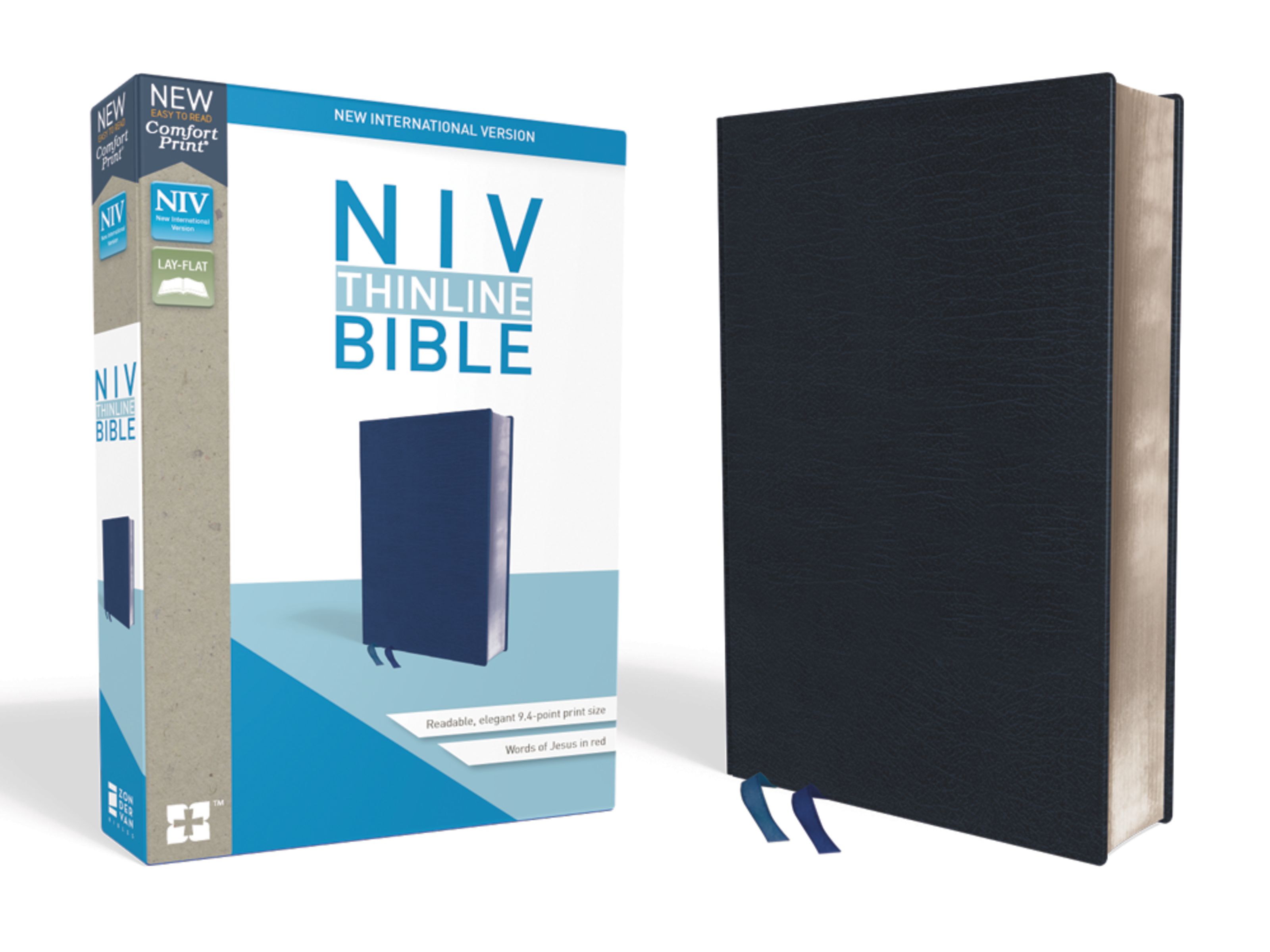 NIV Thinline Bible Bonded Leather Navy Red Letter Edition Ribbon