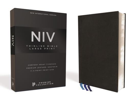 NIV Thinline Bible Large Print Premium Goatskin Leather Black Pre