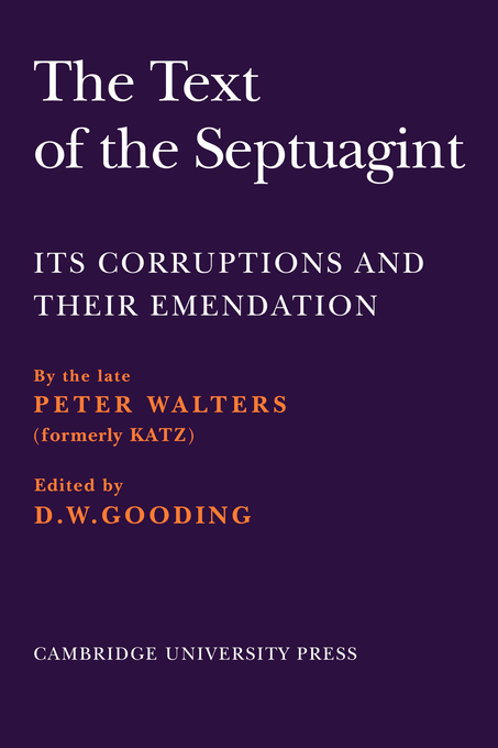 The Text of the Septuagint By Peter Walters (Paperback) 9780521102933