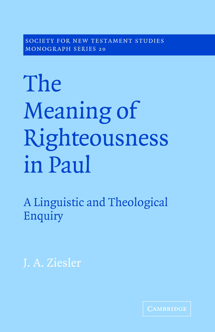 Meaning Of Righteousness In Paul By J A Ziesler (Paperback)