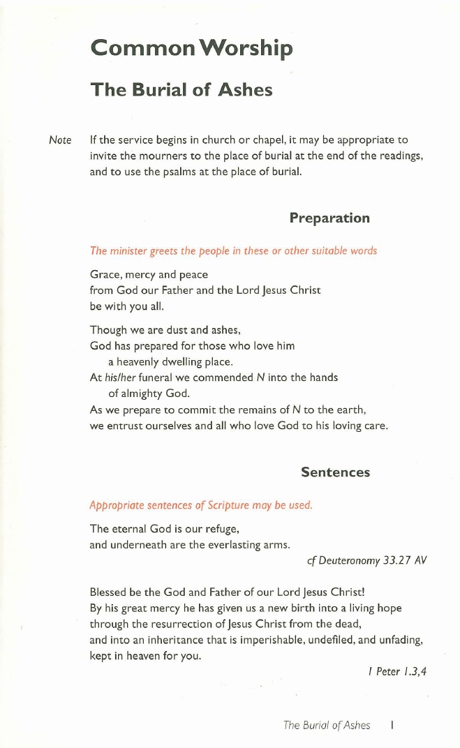 Common Worship Burial of Ashes Service Card By Church House Publishing