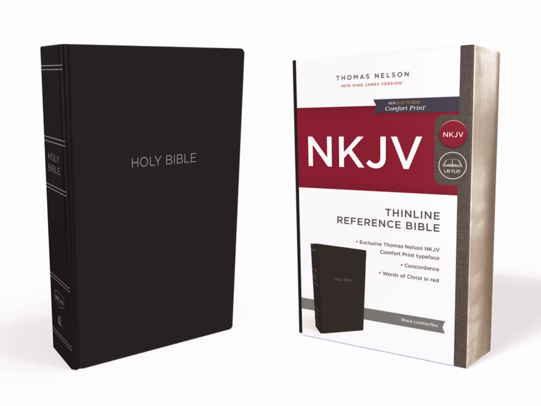 NKJV Thinline Reference Bible Leather-Look Black Red Letter Comfo