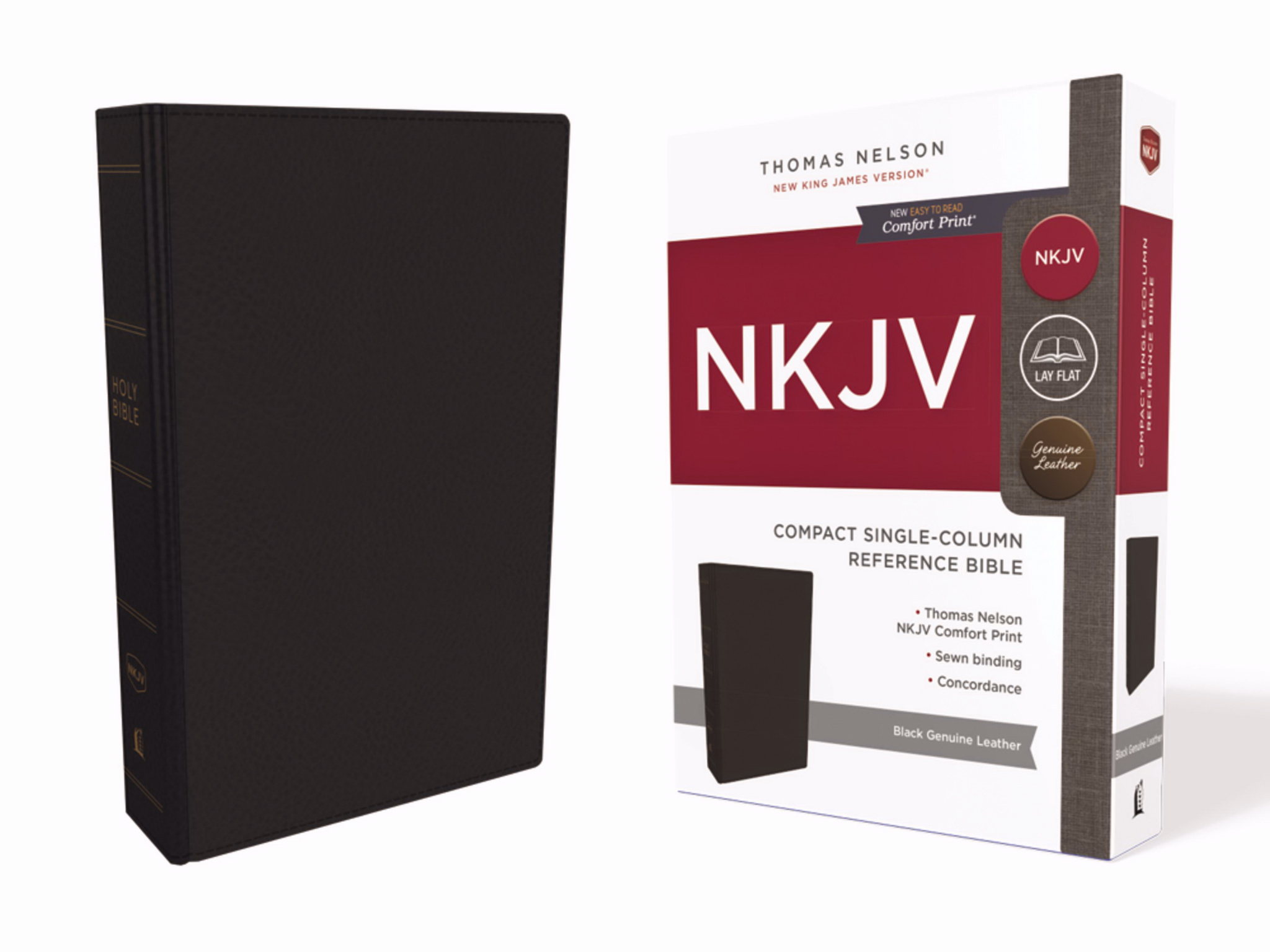 NKJV Compact Single-Column Reference Bible Genuine Leather Black C