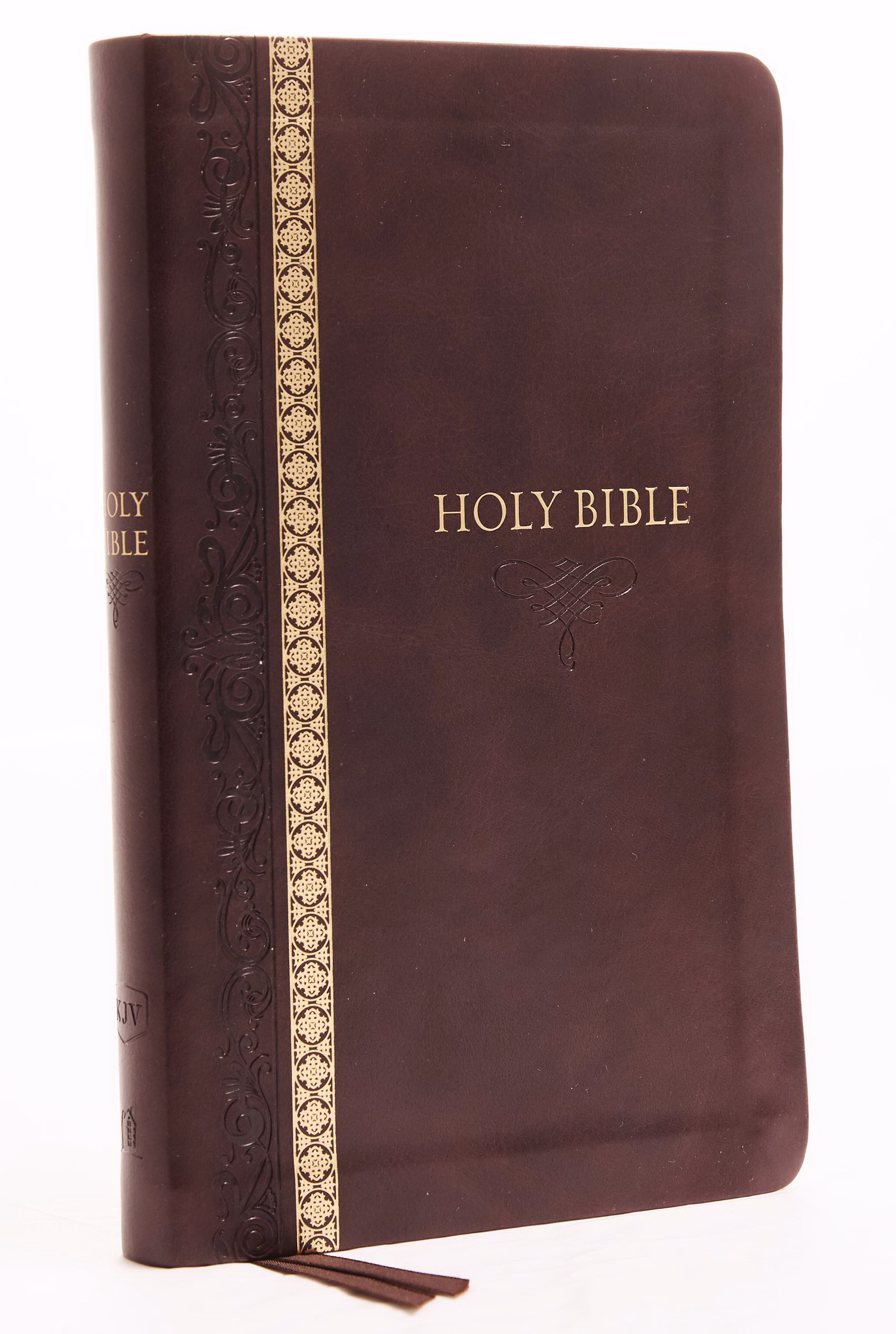 KJV Thinline Bible Standard Print Leathersoft Brown Indexed Red