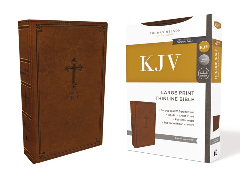 KJV Holy Bible Large Print Thinline Brown Leathersoft Red Letter C