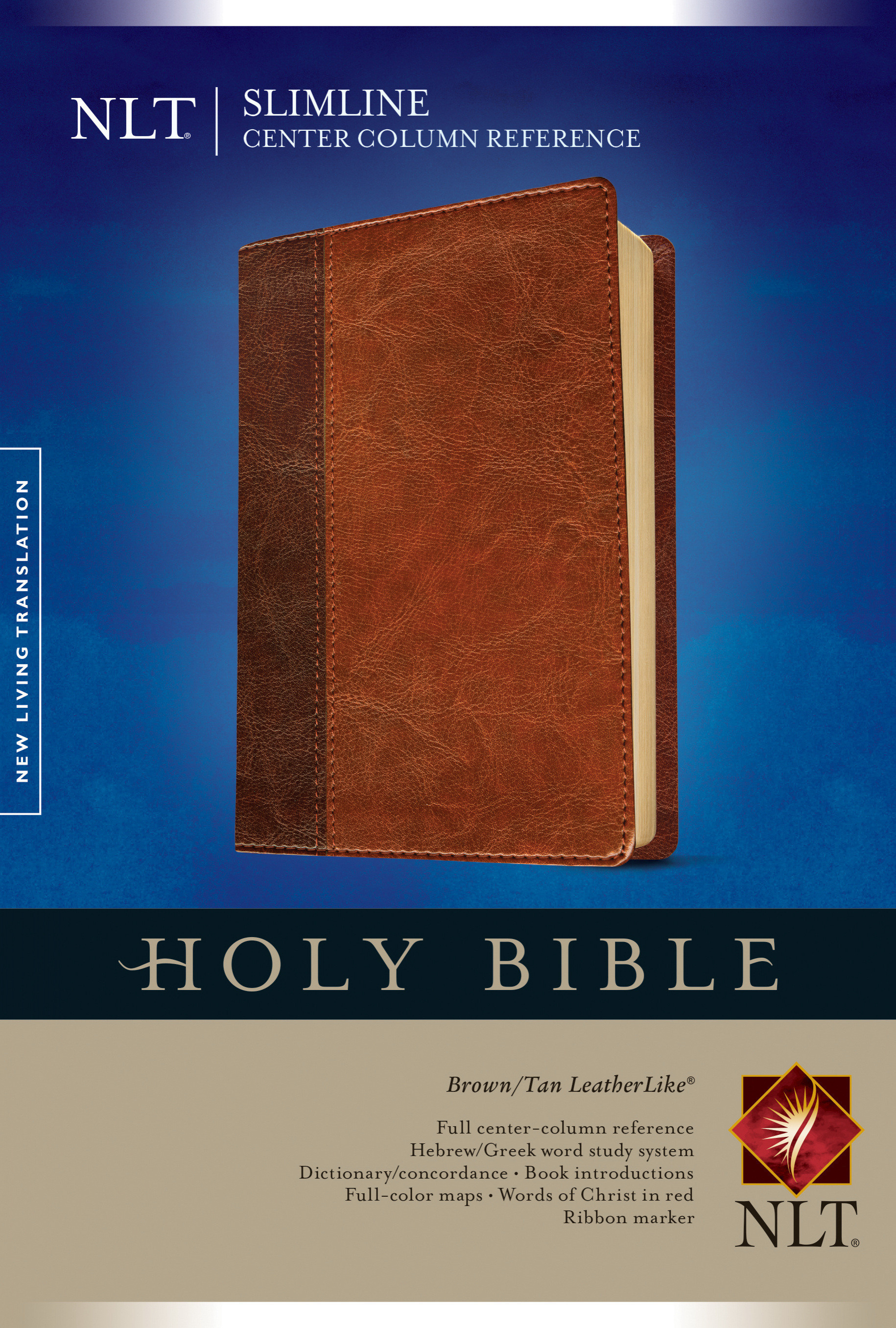 nlt-slimline-center-column-reference-bible-brown-tan-imitation-leather