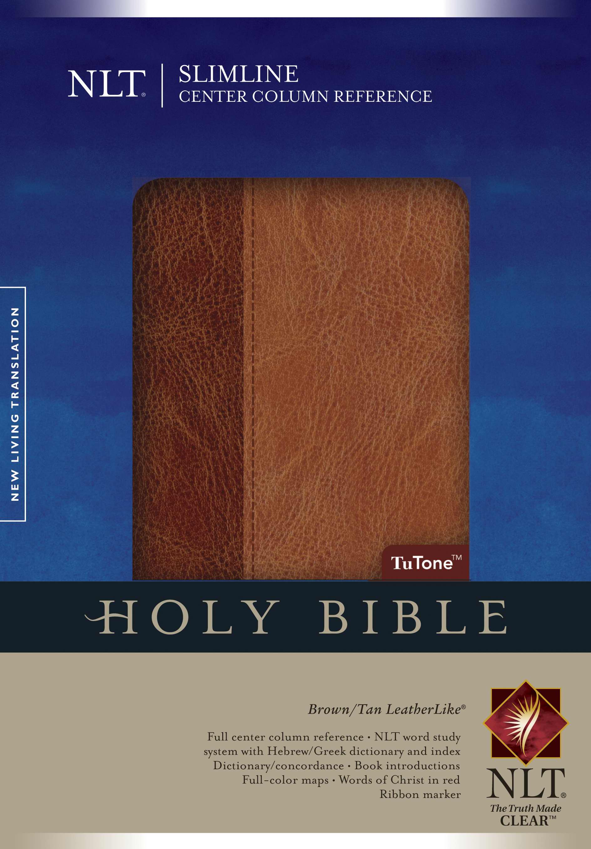 NLT Slimline Bible Brown Imitation Leather Centre Column Reference